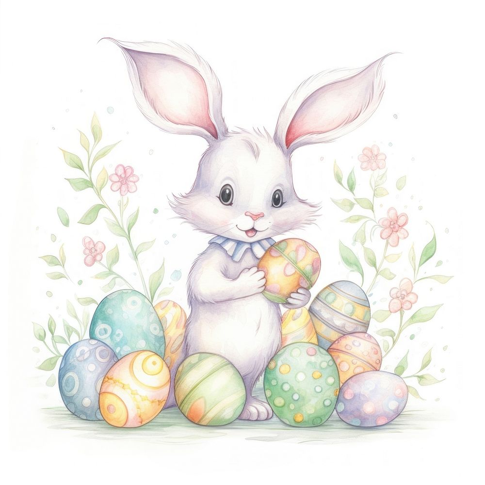 Easter bunny with easter eggs drawing animal mammal.