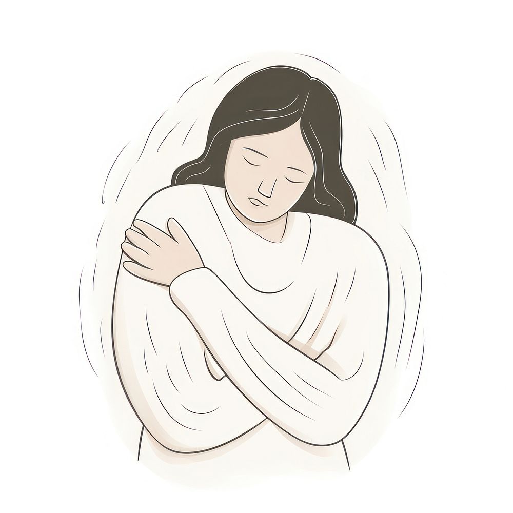 Woman hug herself softly drawing sketch adult. AI generated Image by rawpixel.