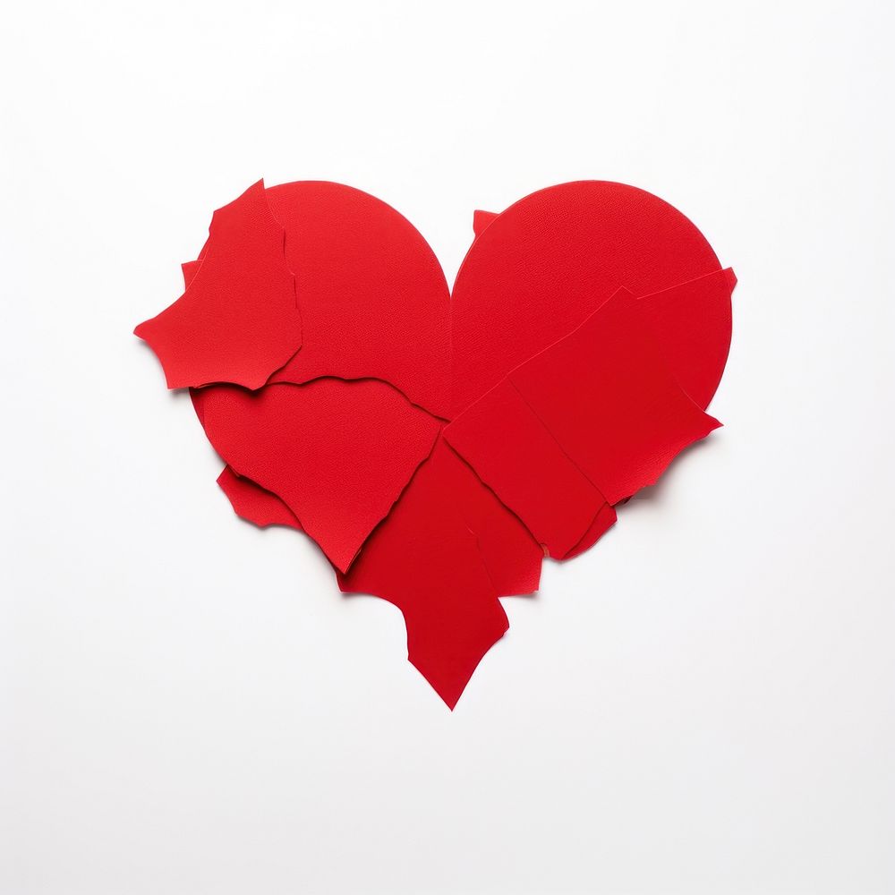 Red paper heart torn apart petal white background dynamite.