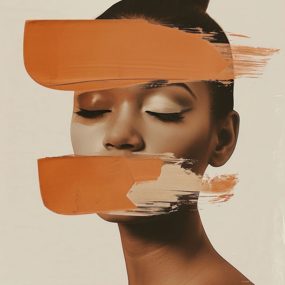 Diversity woman with a makeup foundation brown brush stroke portrait adult art.