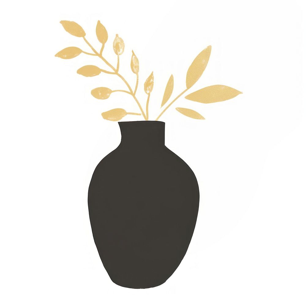 Leaves black vase color in the style of ink folk art-inspired illustrations plant white background decoration.