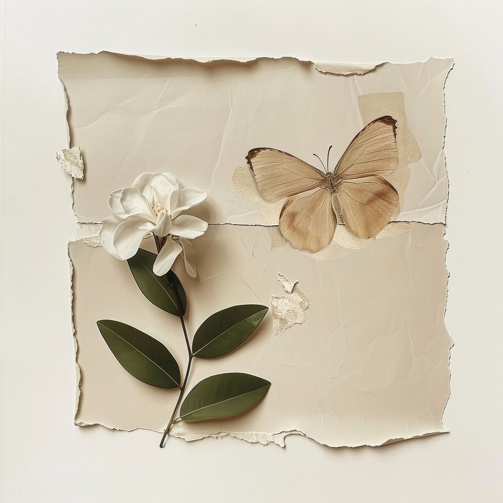 A piece of adhesive strip top butterfly and a flower with element overlay art plant petal.