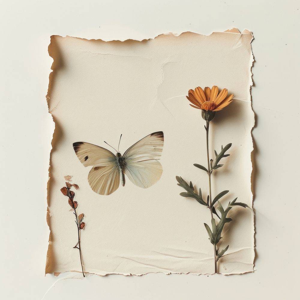 A piece of adhesive strip top butterfly and a flower with element overlay art animal insect.