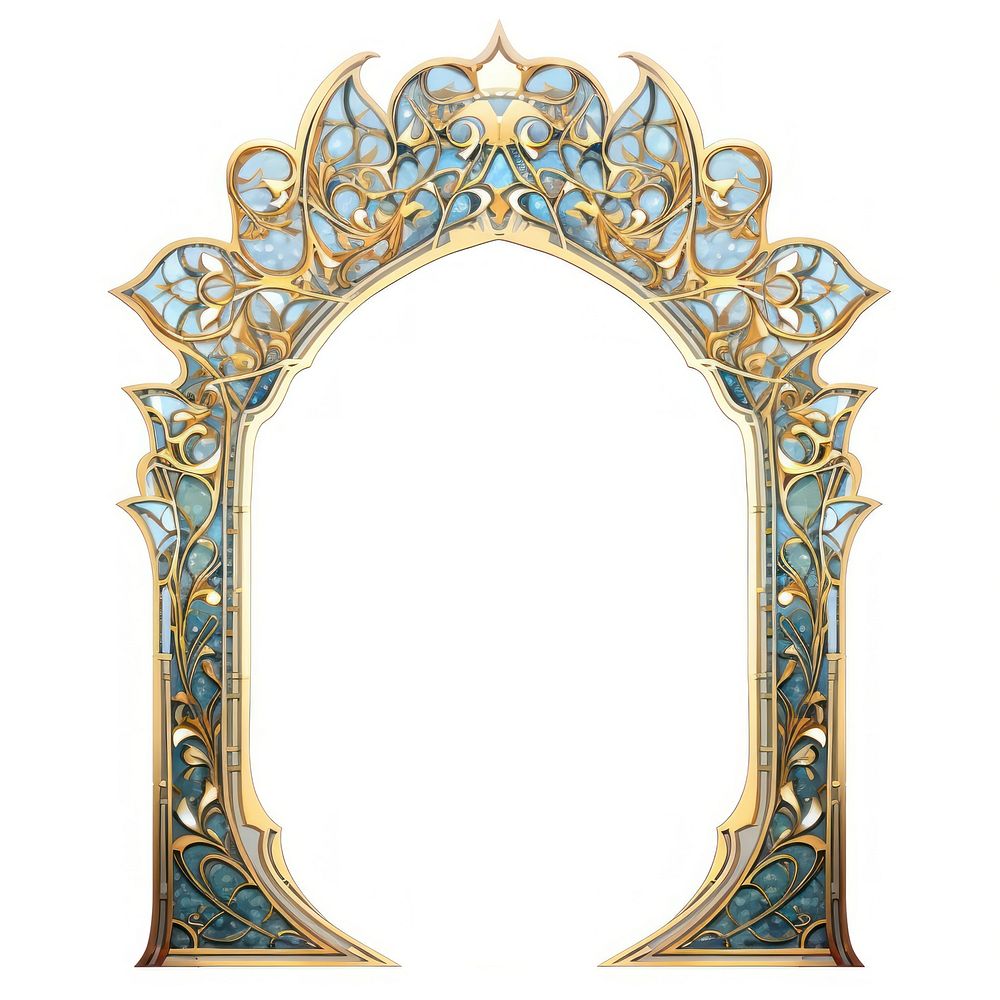 Arch art nouveau architecture gold white background.