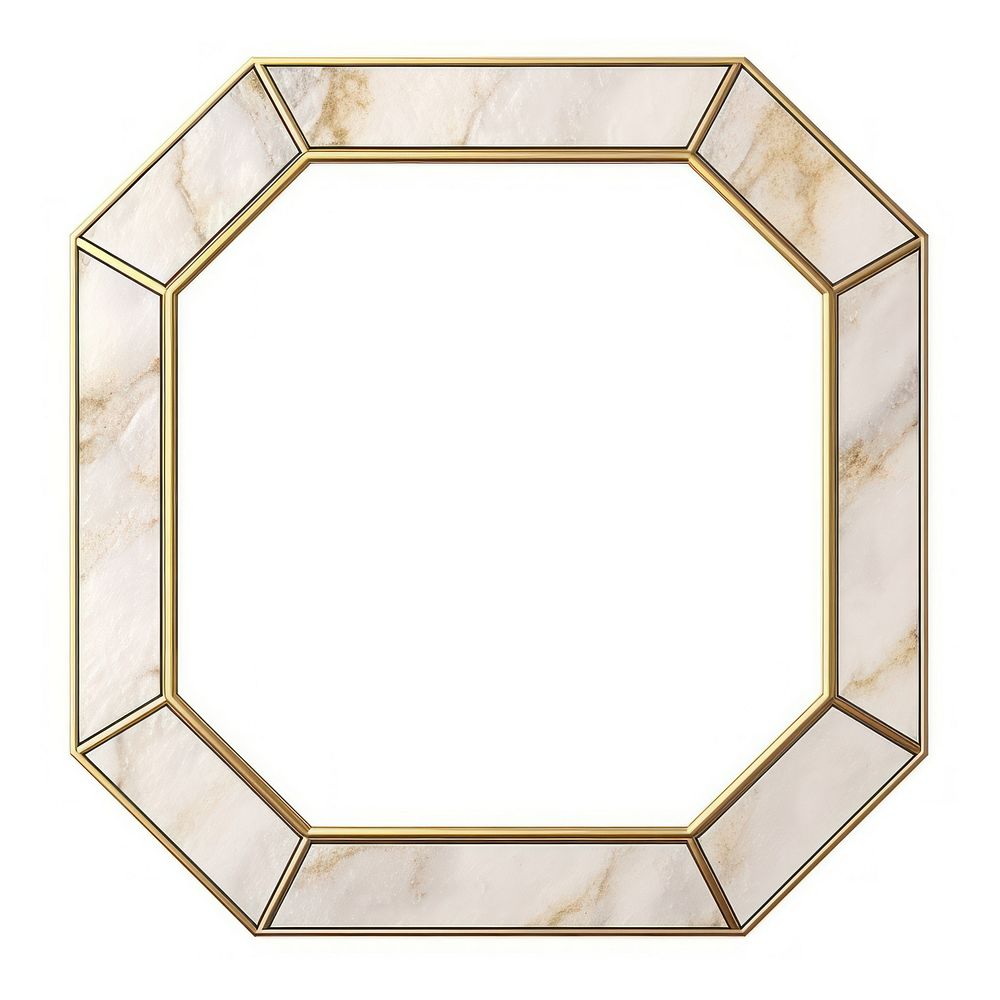 Hexagon frame gold white background.