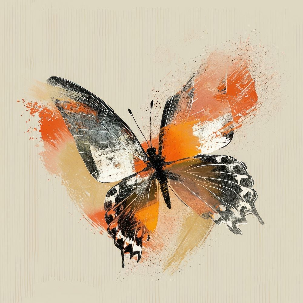 Butterfly with a Earth Tone brush stroke painting animal insect.