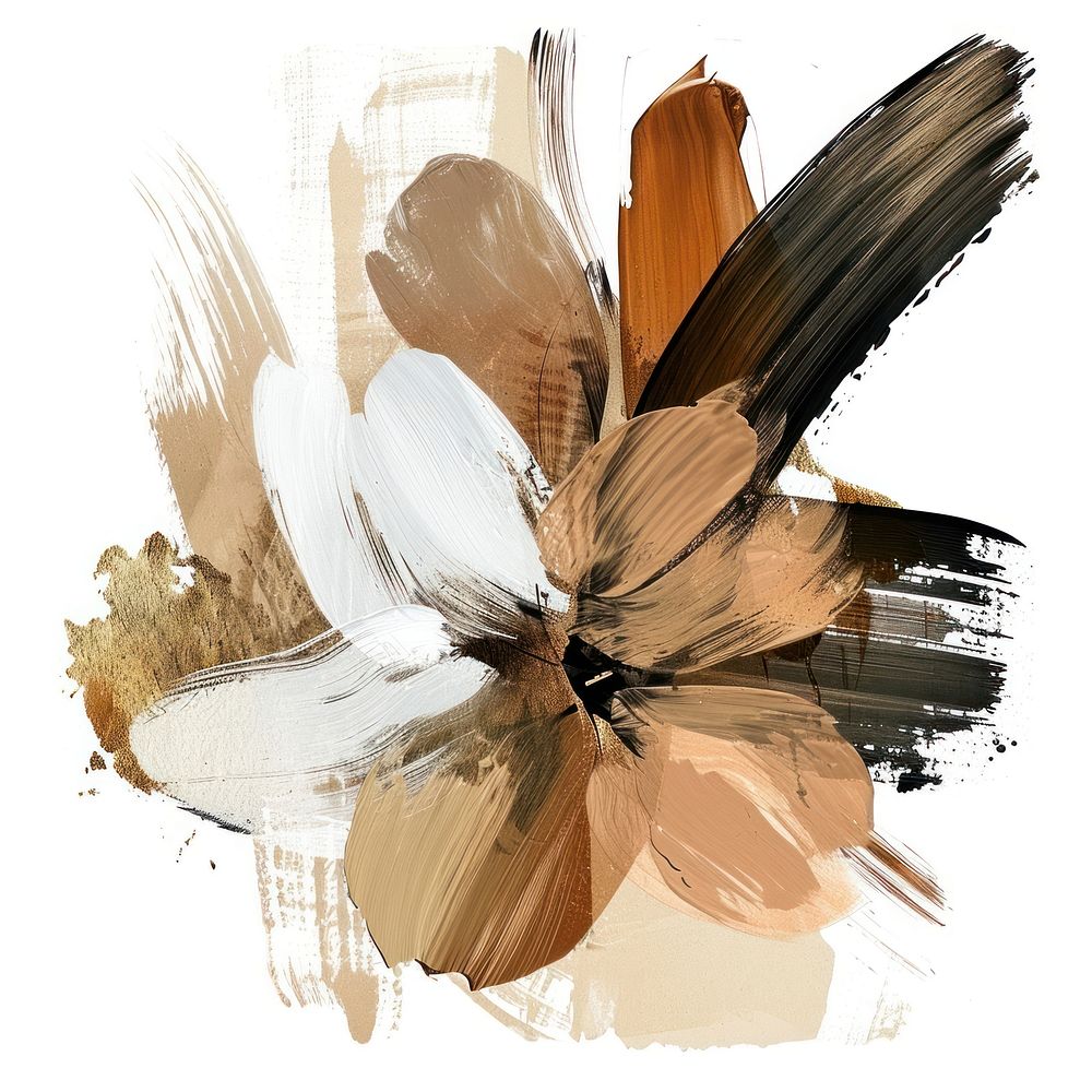 Flower collage with a brown brush stroke painting art backgrounds.