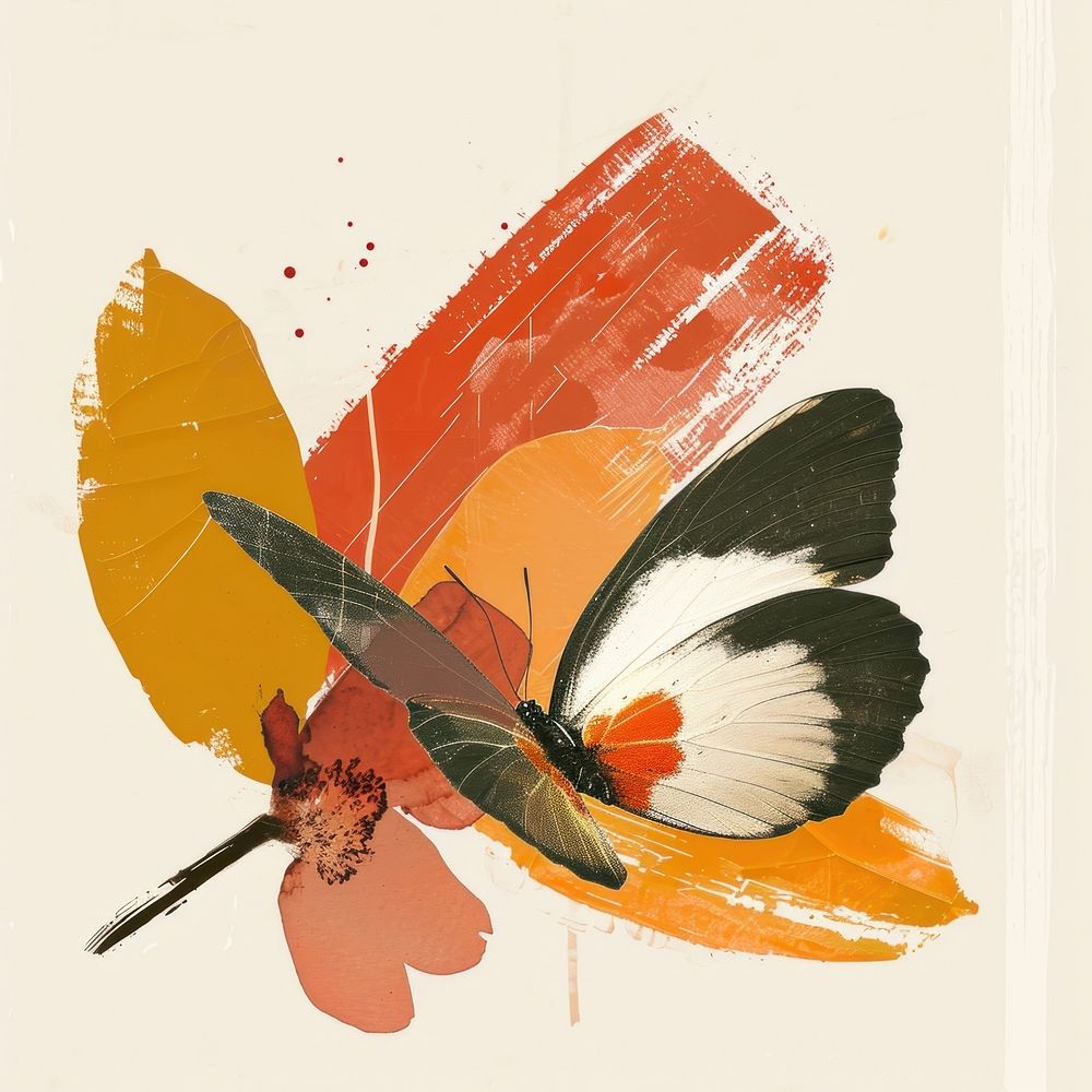 Butterfly and flower with a Earth Tone brush stroke painting animal creativity.