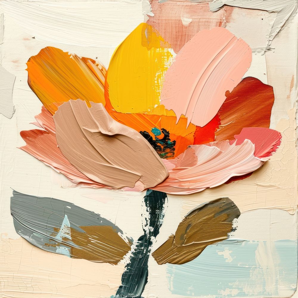 Flower collage with a brown brush stroke painting art petal.