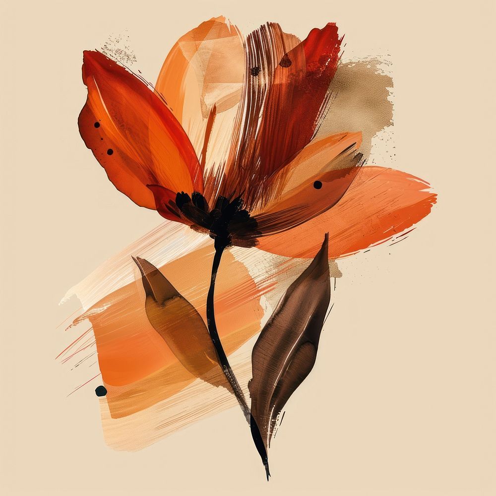 Flower with a brown brush stroke painting art petal.