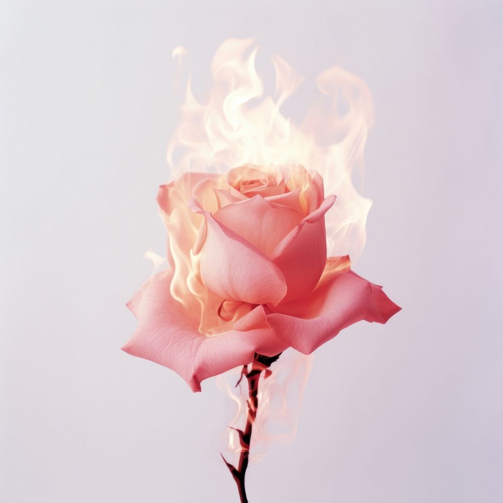 Aesthetic pink rose on fire flower petal plant.