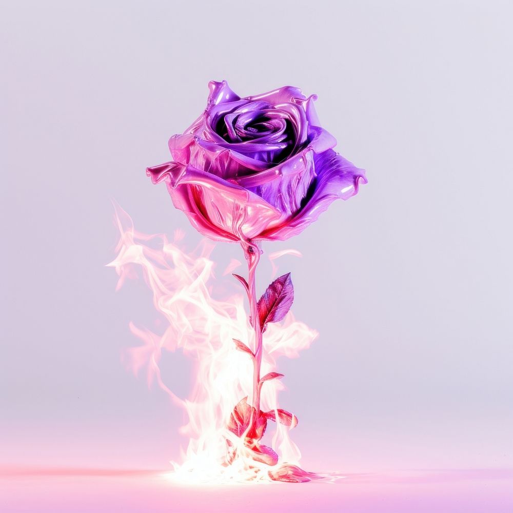 Aesthetic pink rose on fire purple flower plant.