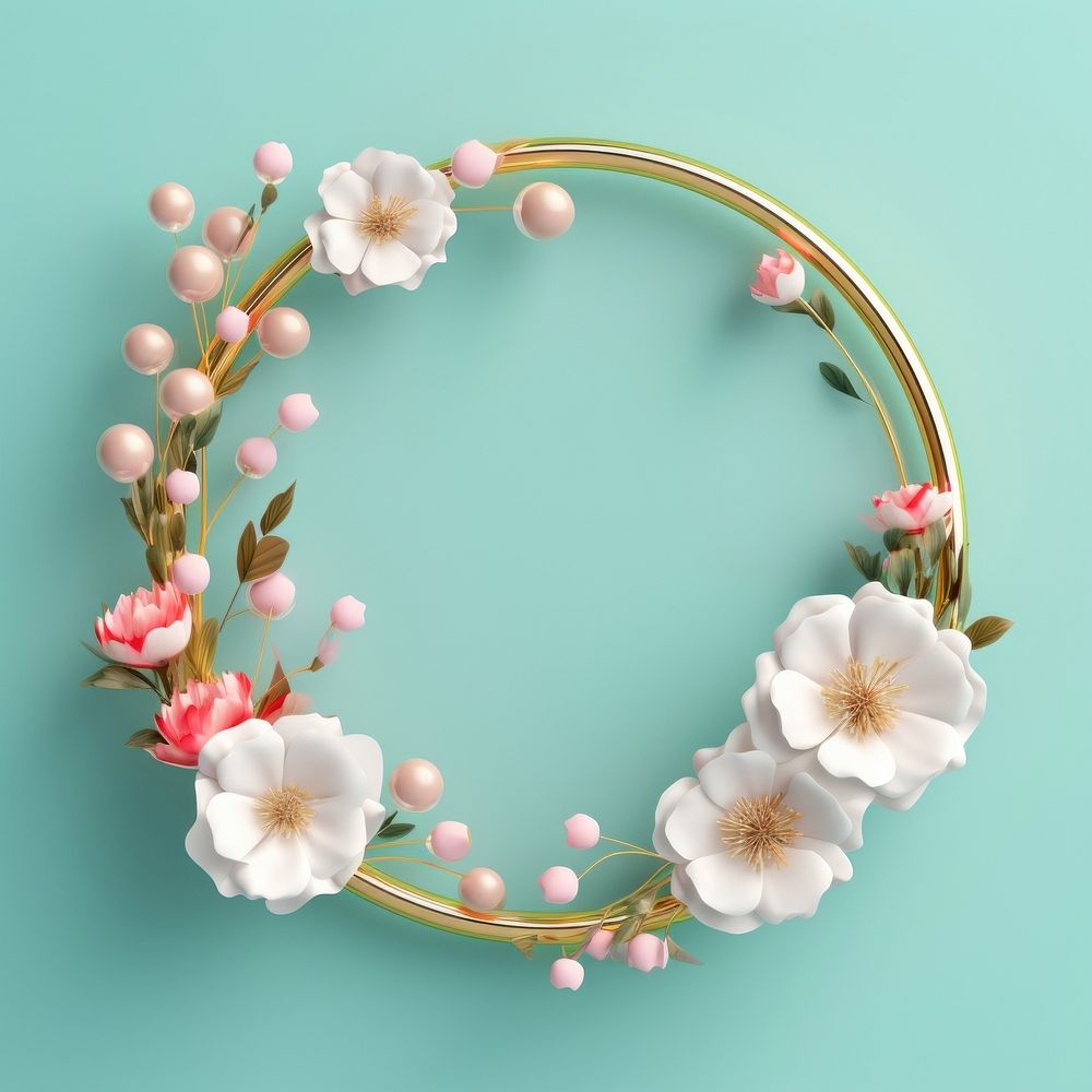 Blank gold circle frame with flowers jewelry plant celebration.