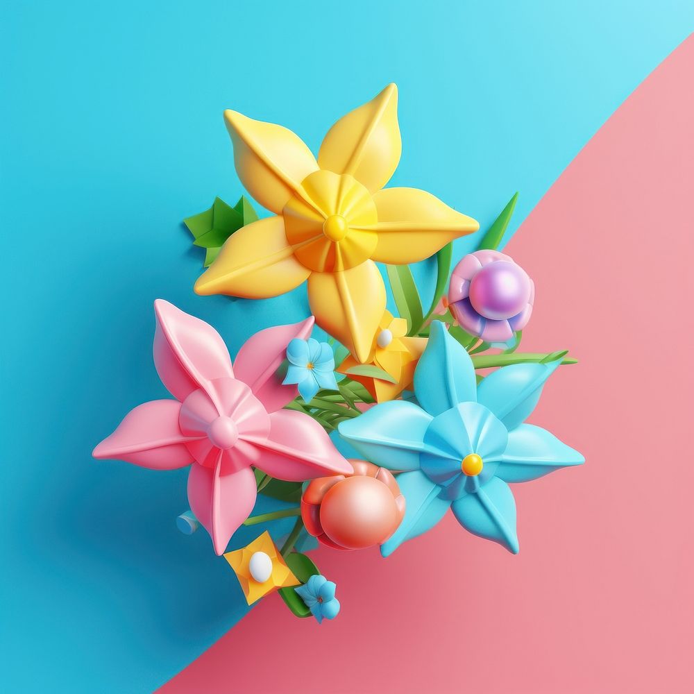 3d Surreal of a icon star flower origami plant.