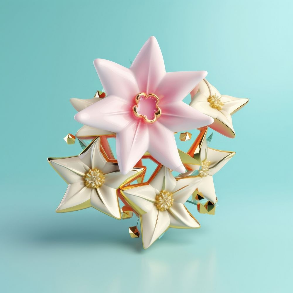 3d Surreal of a icon star flower jewelry brooch.