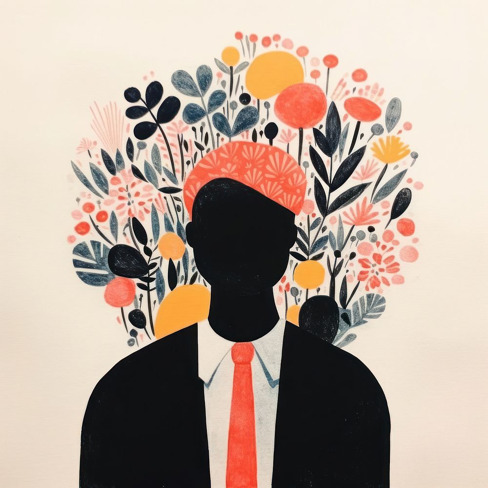Silhouette shape of a man with flowers art painting pattern. AI generated Image by rawpixel.