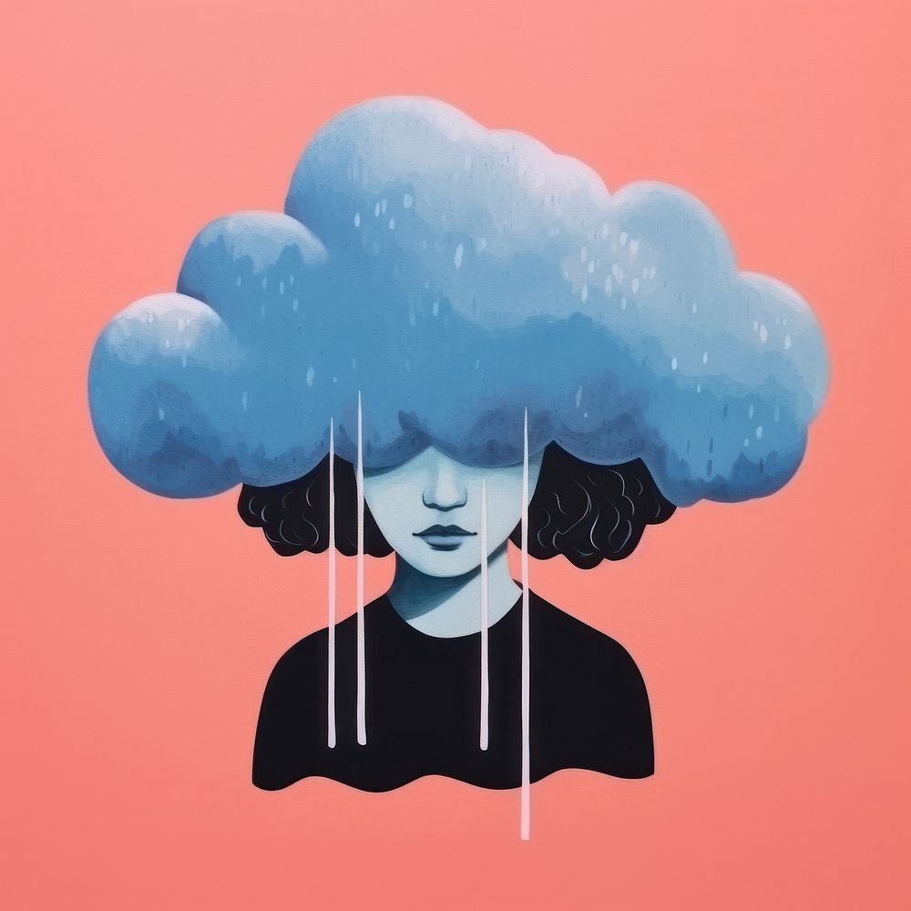 Silhouette shape of a woman with cloud raining art adult advertisement. AI generated Image by rawpixel.