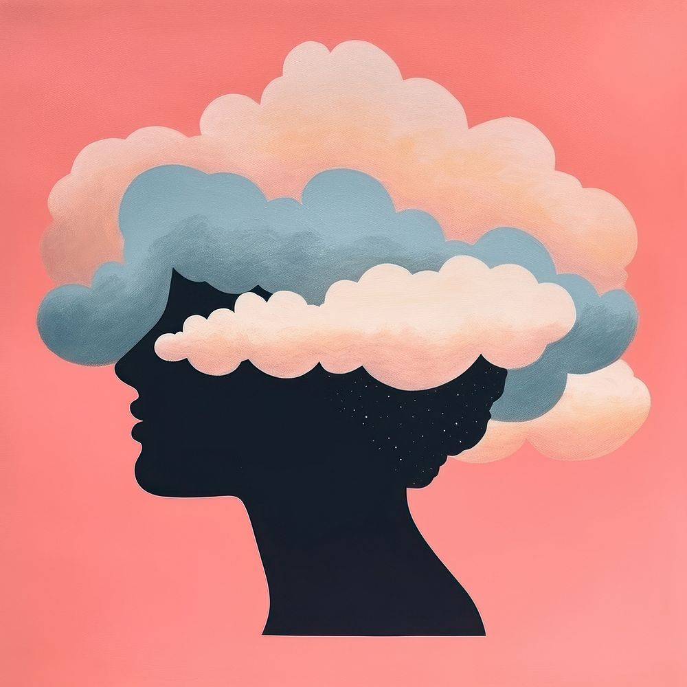 Silhouette shape of a woman with cloud art painting head. AI generated Image by rawpixel.