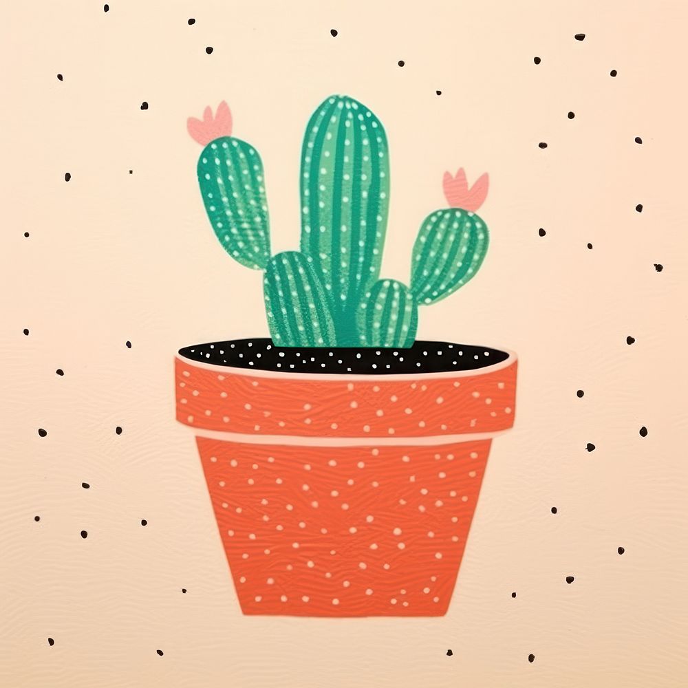 Cactus pot pattern plant art.