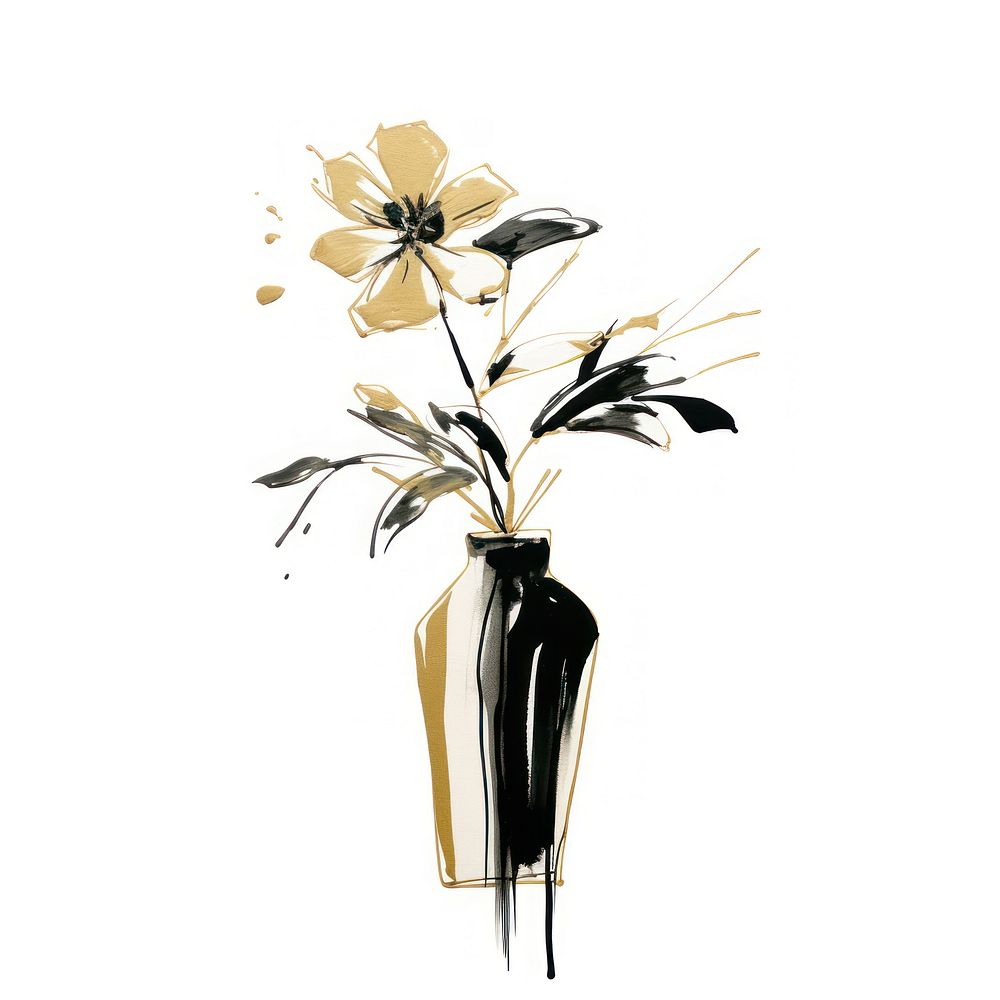 Simple flower vase plant in style Ink brush white background inflorescence creativity.