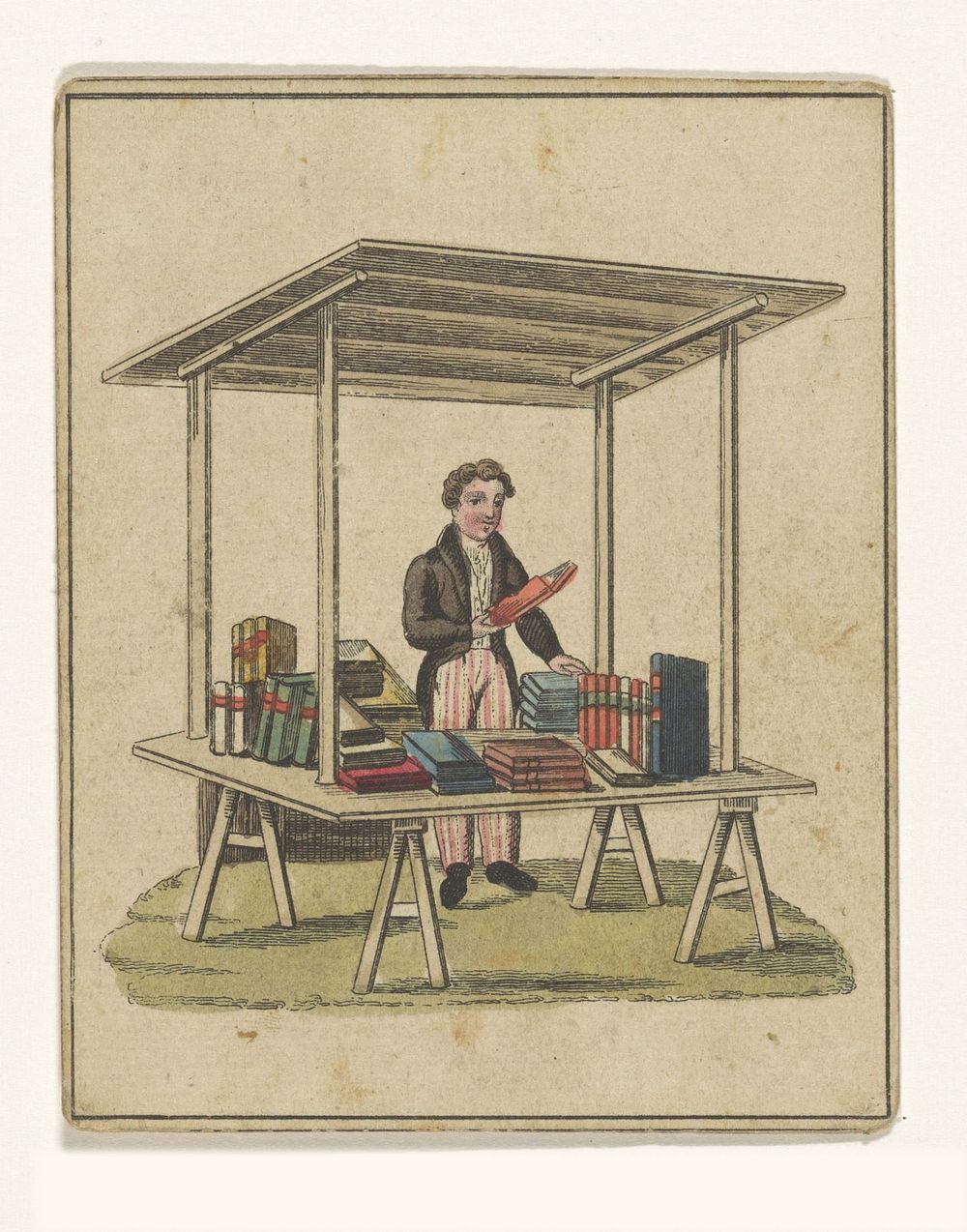 Boekhandelaar in zijn kraam (c. 1835) by anonymous and Joseph Bermann