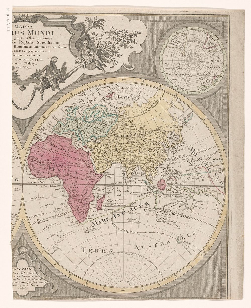 Rechterhelft van een wereldkaart, met het oostelijk halfrond (after 1775) by anonymous and Tobias Conrad Lotter