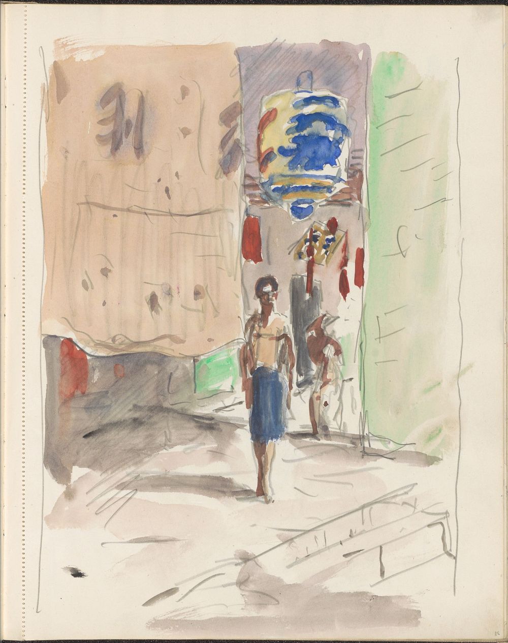 Straat met een lampion en figuren (1931) by Marius Bauer