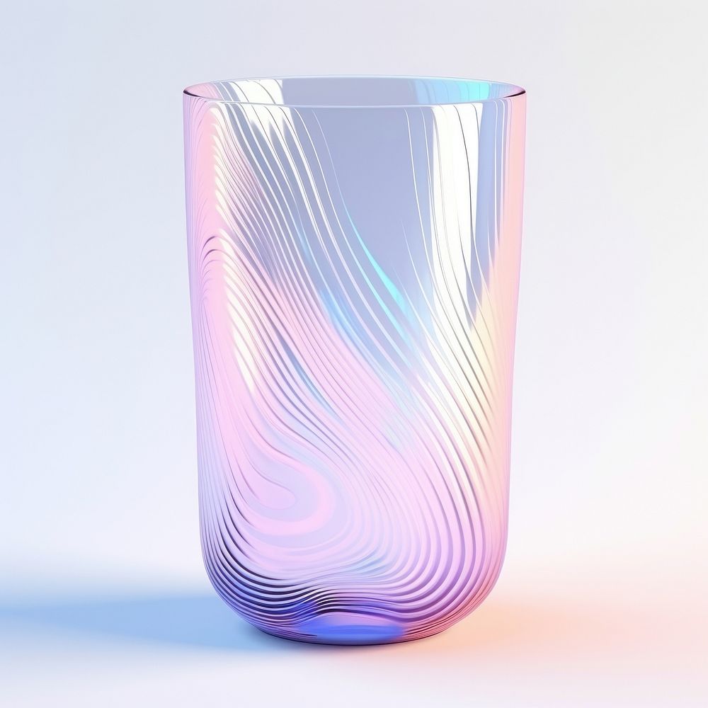 Line pattern glass vase white background.