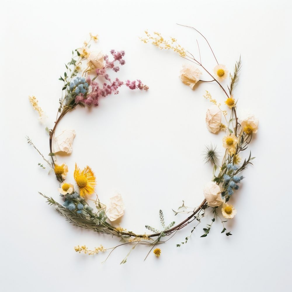 Real Pressed spring flowers wreath plant celebration.