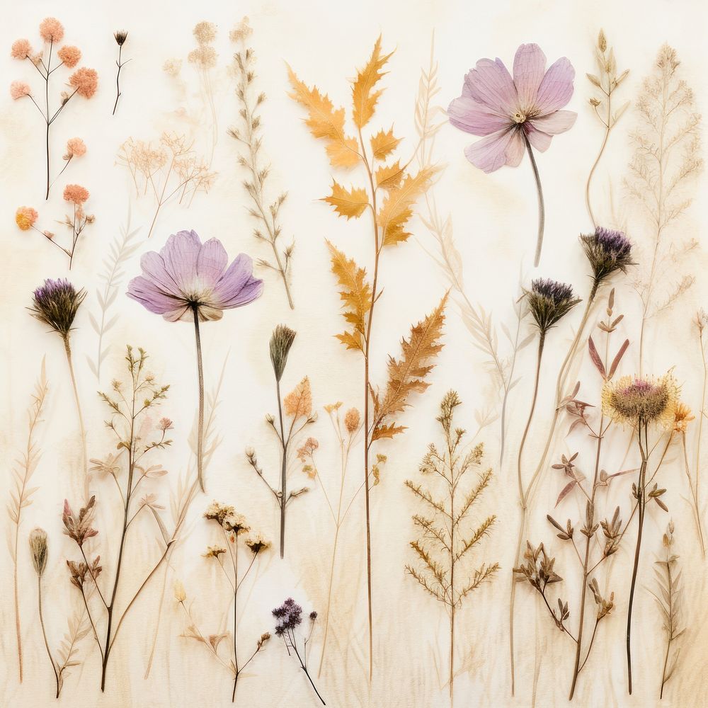 Real Pressed wildflowers backgrounds painting pattern.