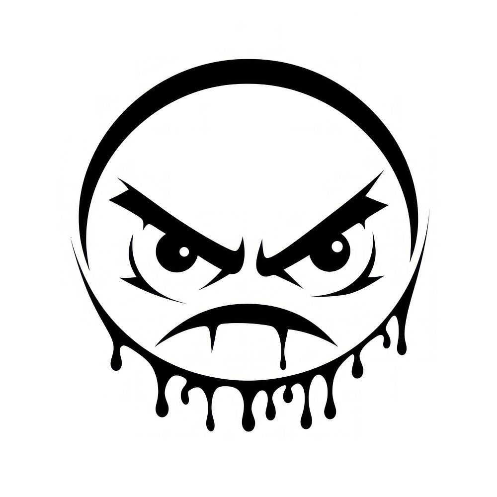 Angry face emoji symbol line logo.