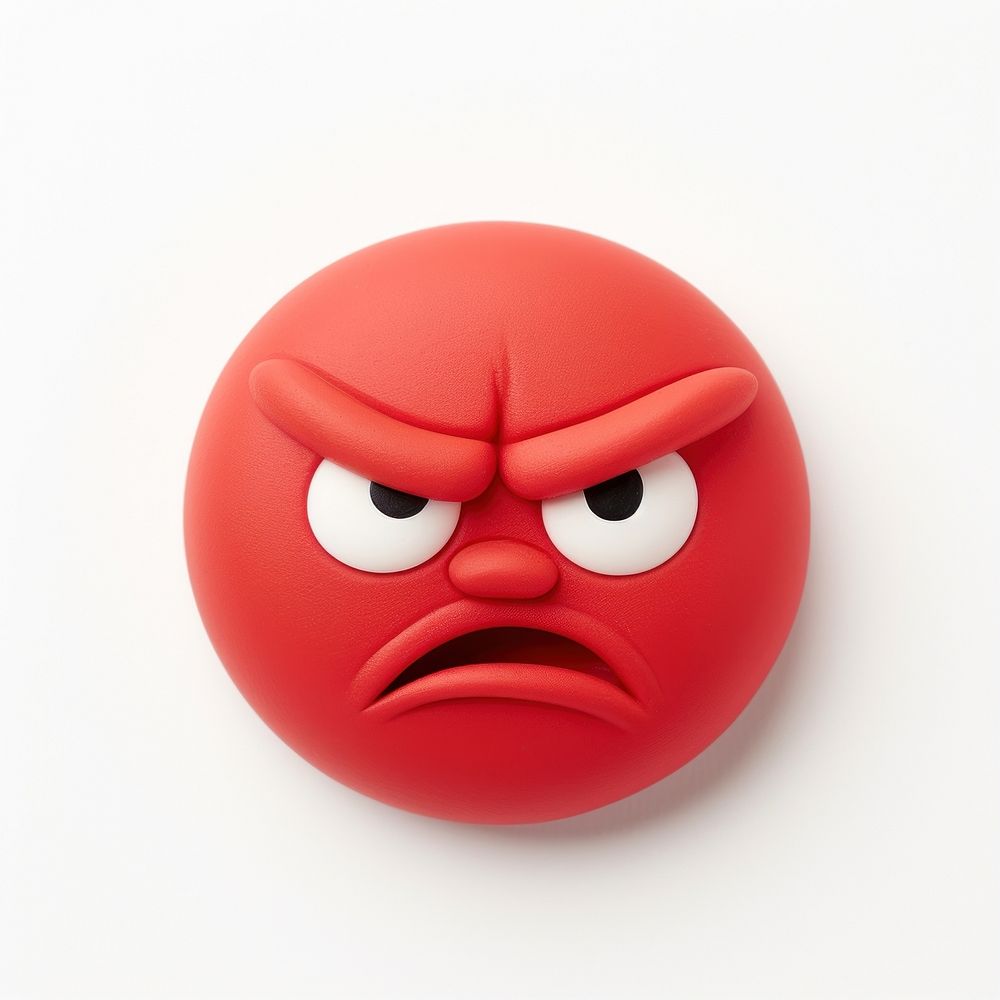 Angry face emoji white background anthropomorphic representation.