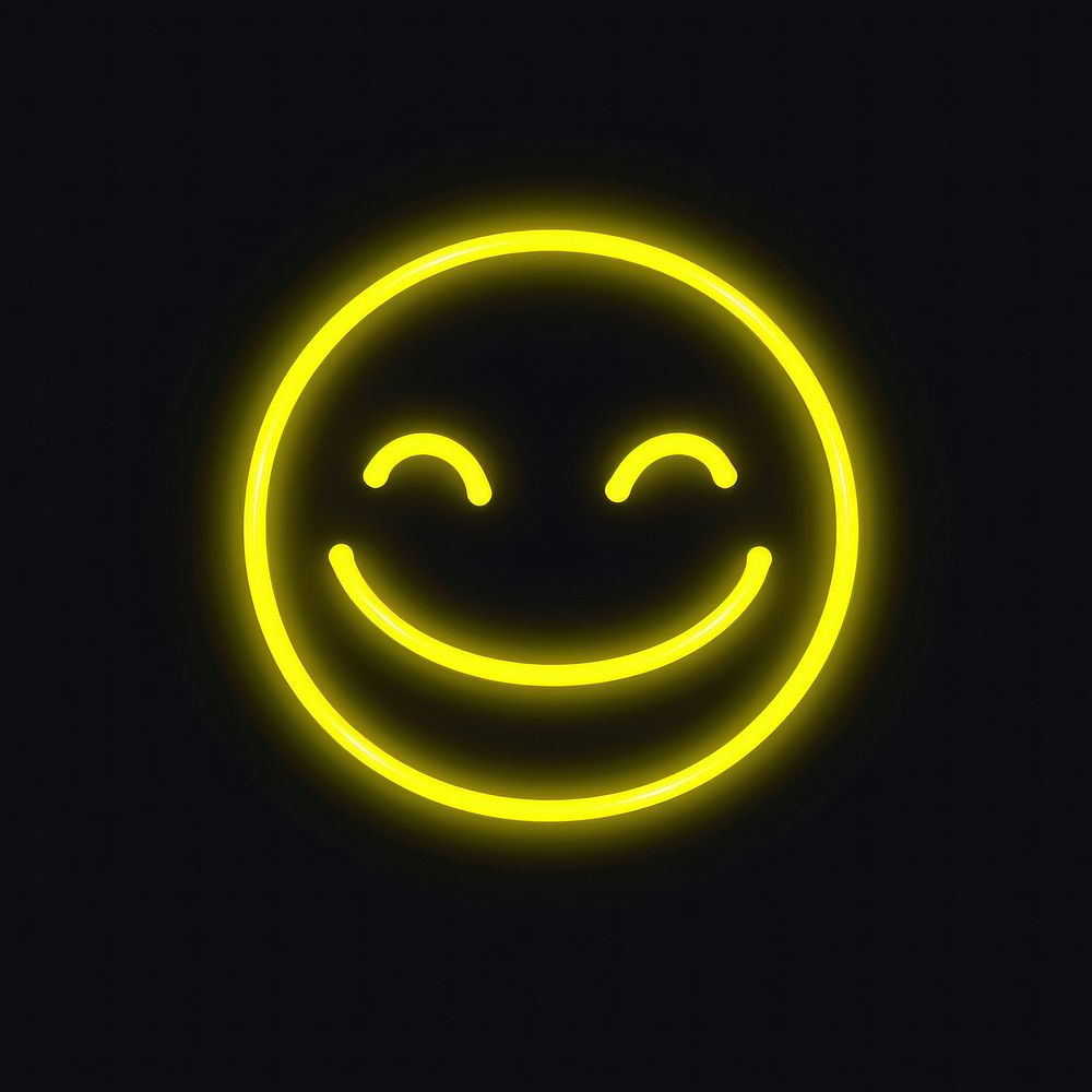 Laugh face emoji icon neon yellow night.
