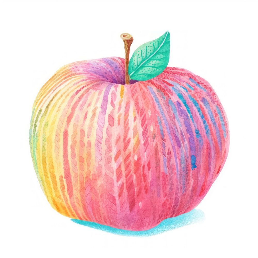 Crayon texture illustration of an apple fruit plant food.