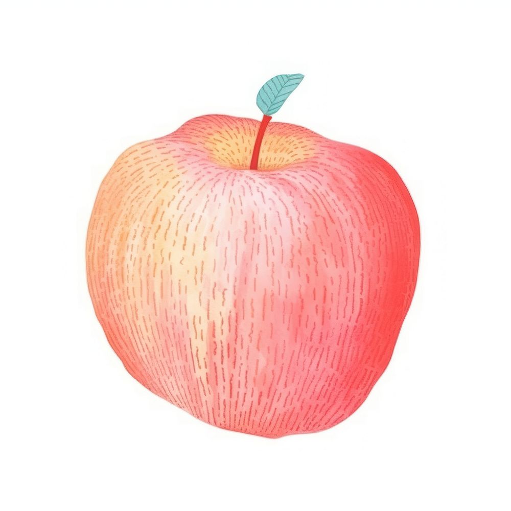 Crayon texture illustration of red apple fruit plant food.