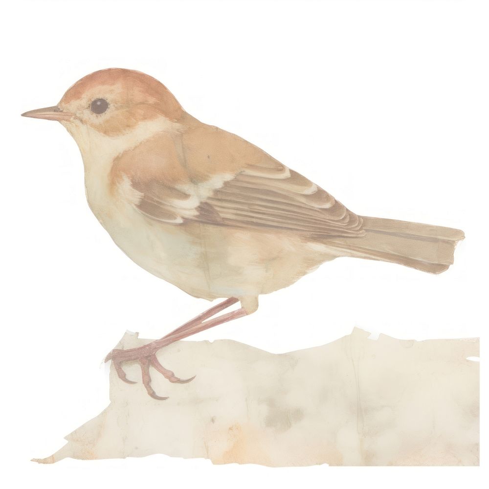 Bird marble ripped paper sparrow animal white background.