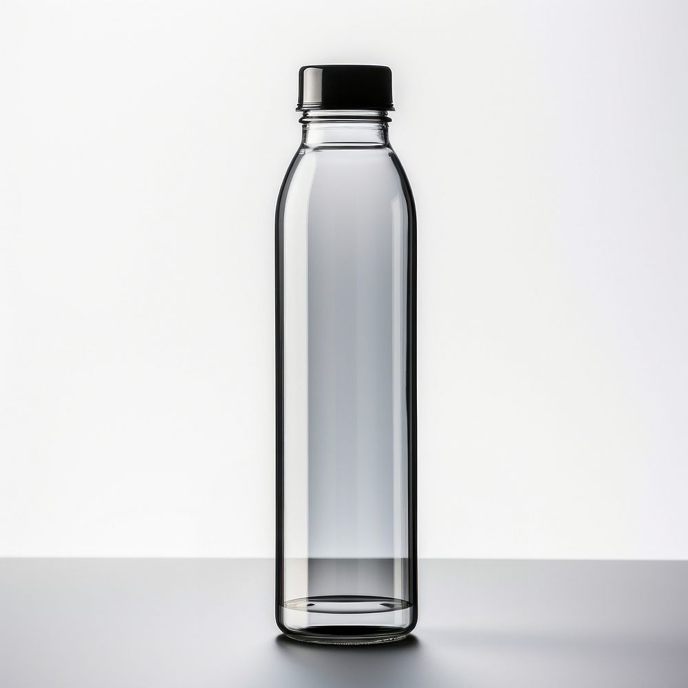 Water bottle in black color glass white background refreshment.