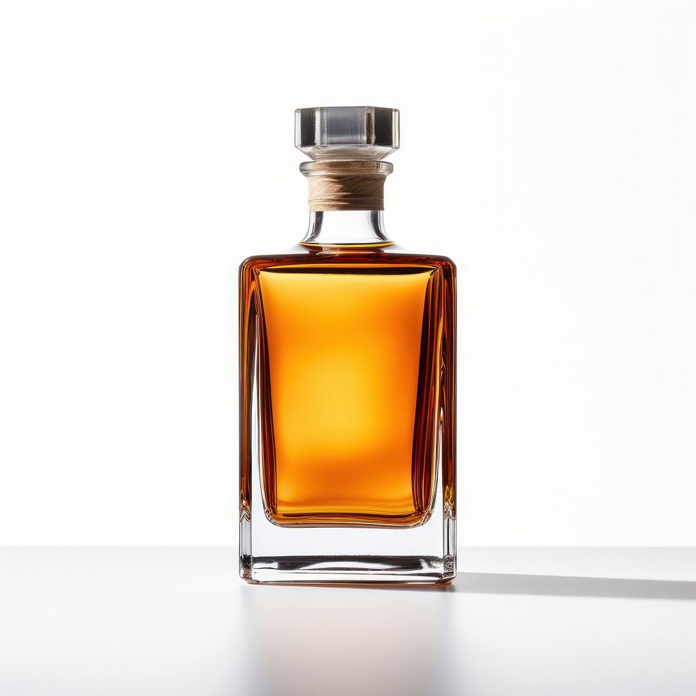 Whisky bottle in tea color whisky perfume drink.