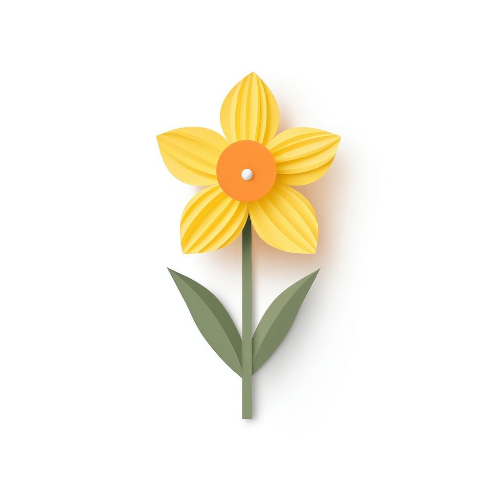 Paper cutout illustration daffodil flower plant white background.