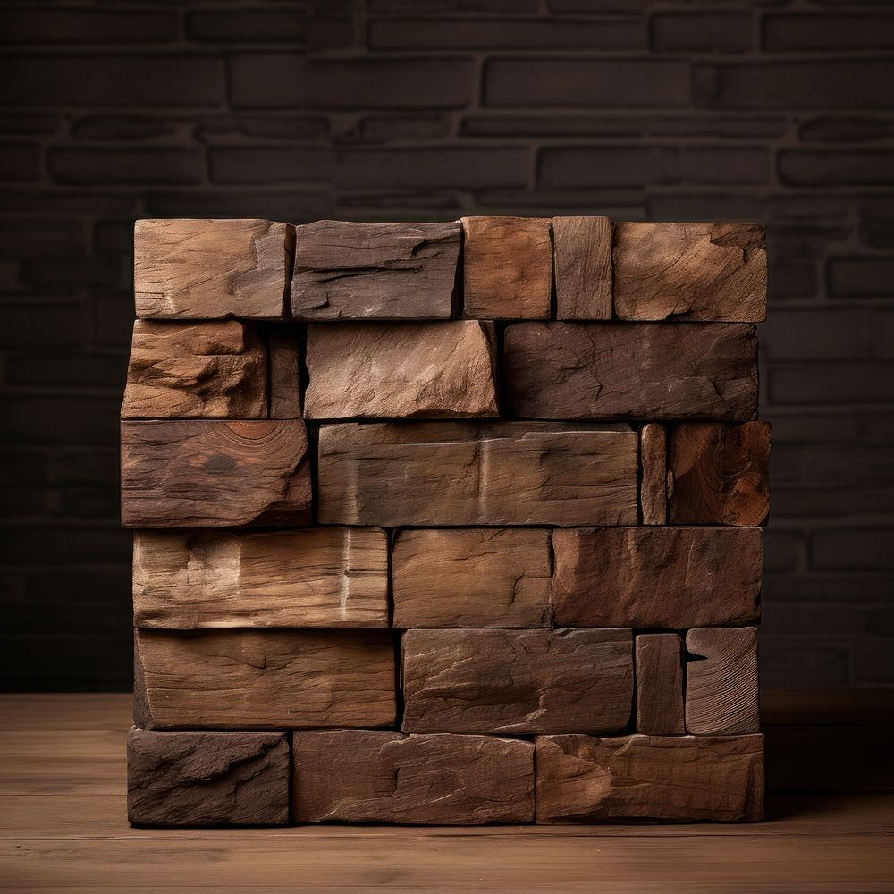 Brown rustic wood brick architecture hardwood lumber. AI generated Image by rawpixel.