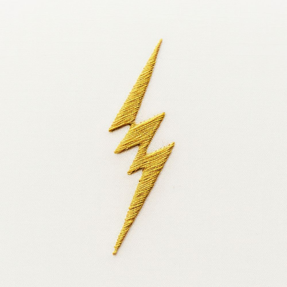 Lightning icon in embroidery style electricity weaponry yellow.