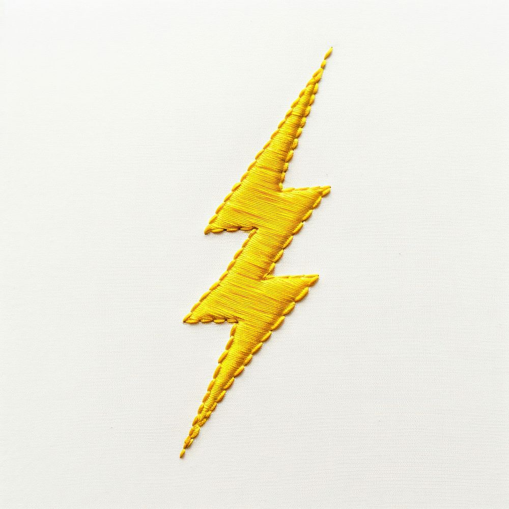 Yellow lightning in embroidery style symbol electricity creativity.