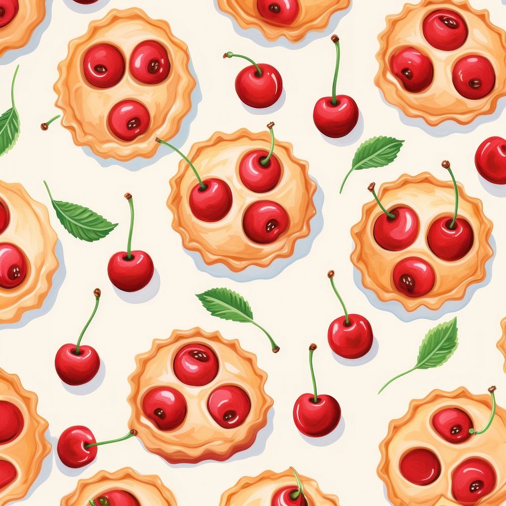 Cherry and pie pattern dessert fruit food.