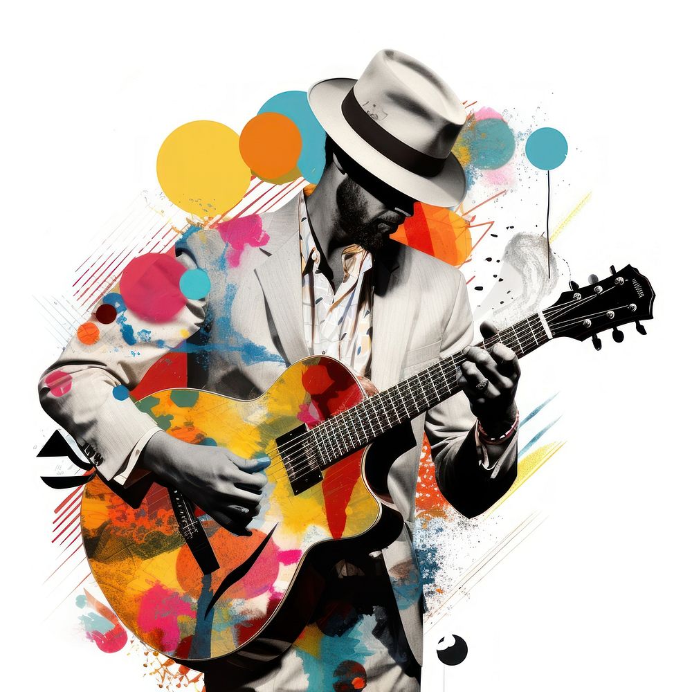Paper collage of musician abstract guitar adult.