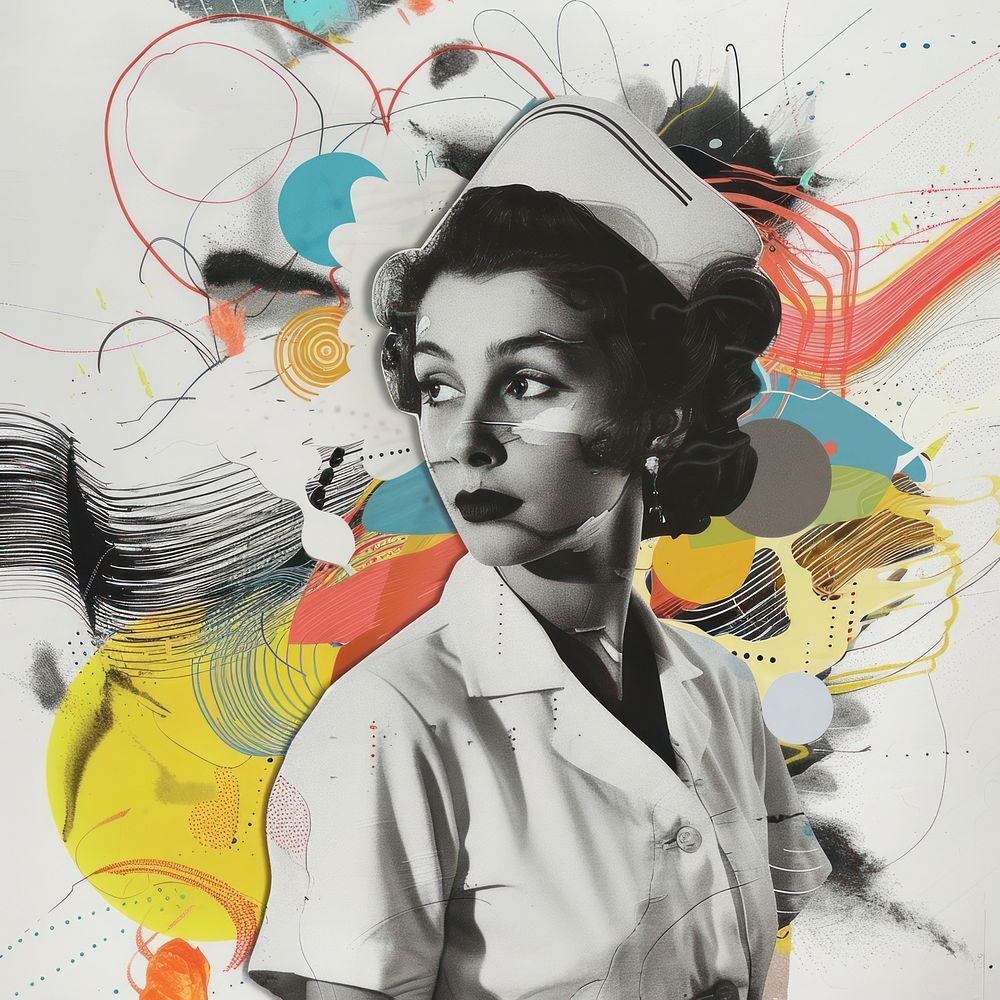 Paper collage of nurse portrait art photo.