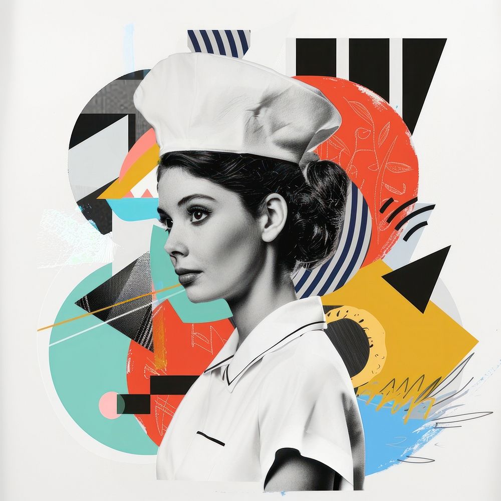 Paper collage of nurse portrait art poster.