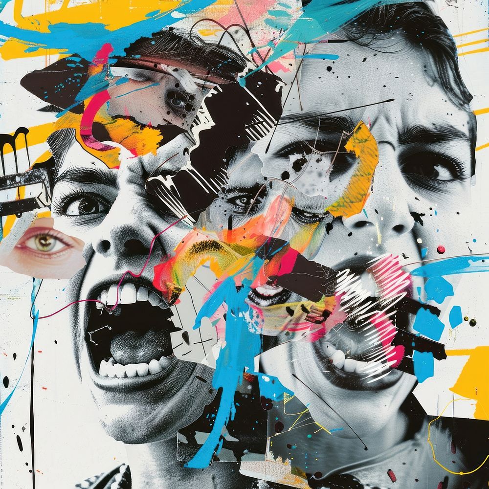 Paper collage of angry people art backgrounds graffiti.