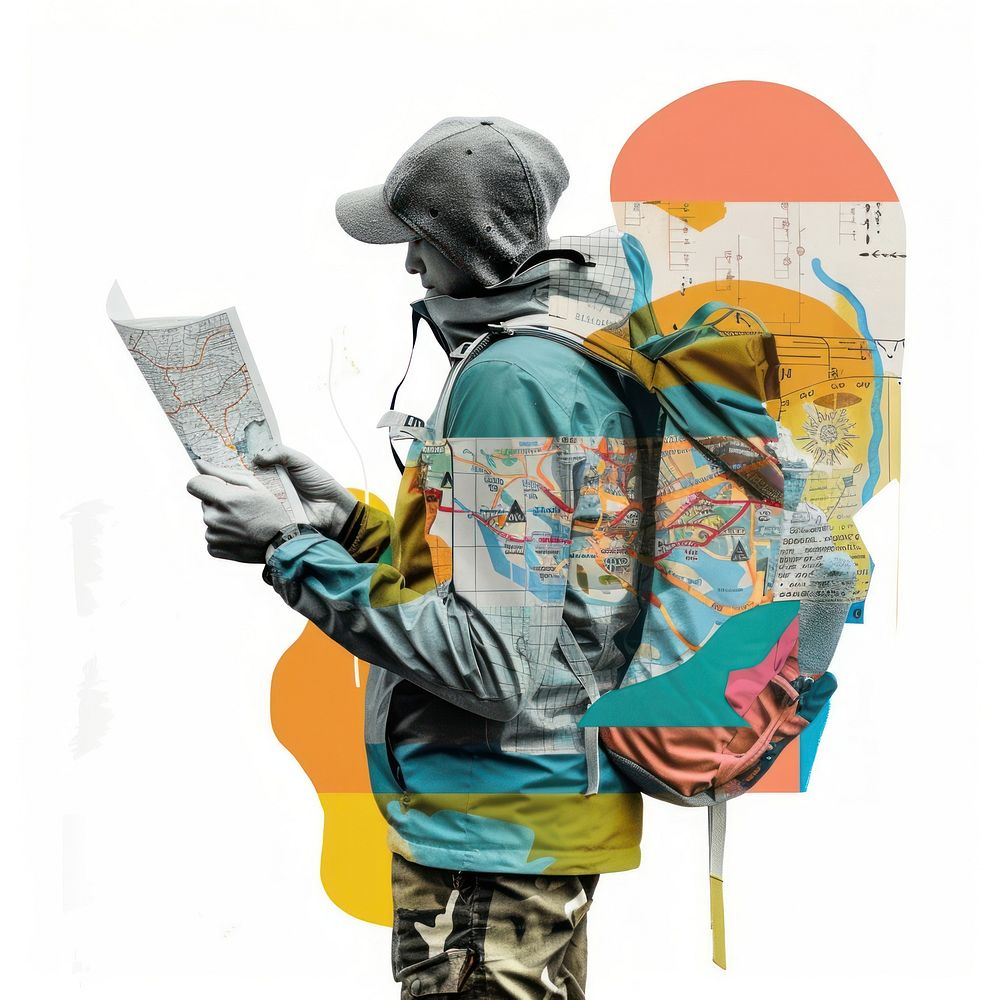 Backpacker holding map paper adult art.