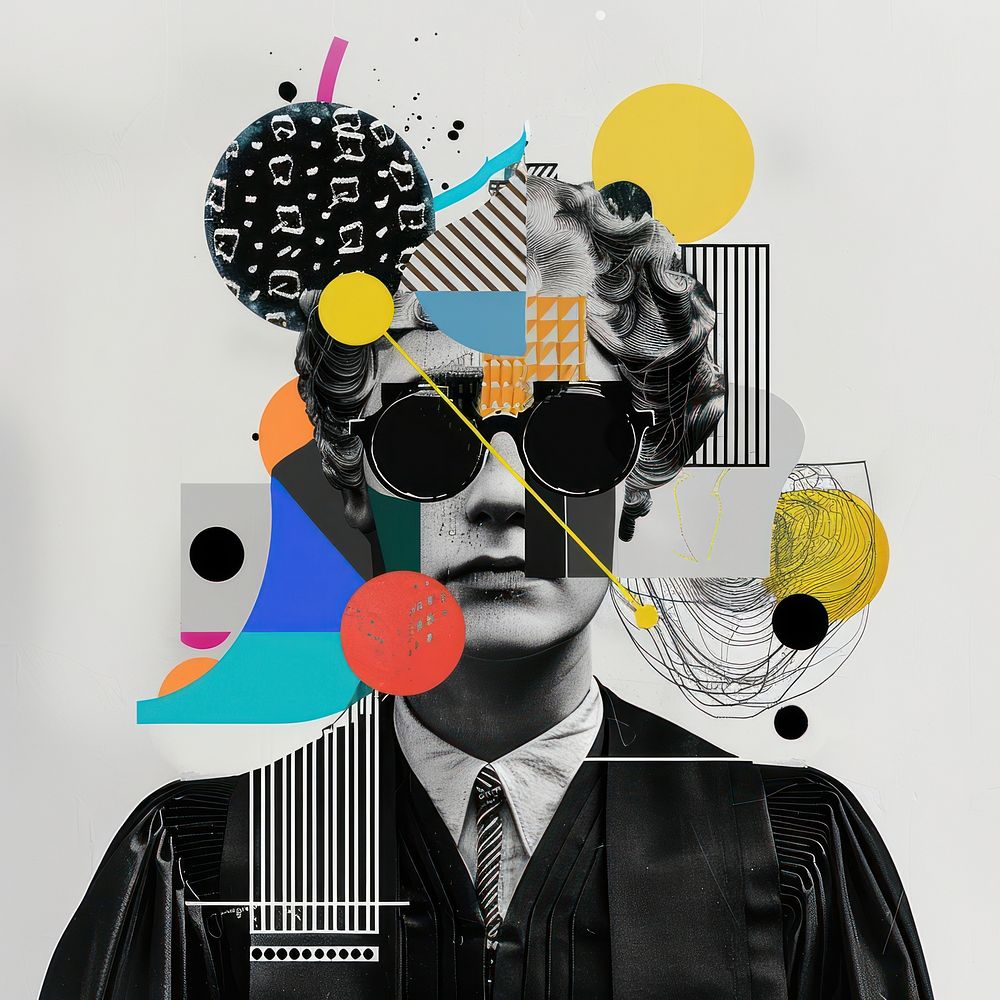 Paper collage of judge art portrait poster.