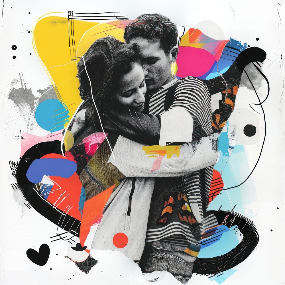 Paper collage of people hugging art portrait adult.